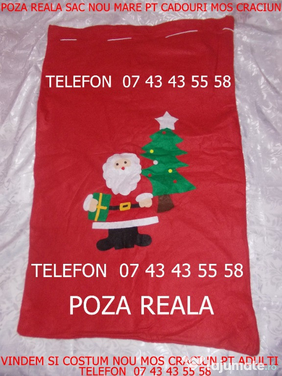 Sac nou pt cadouri Mos Craciun,Costum nou complet MOS CRĂCIUN pt adult
