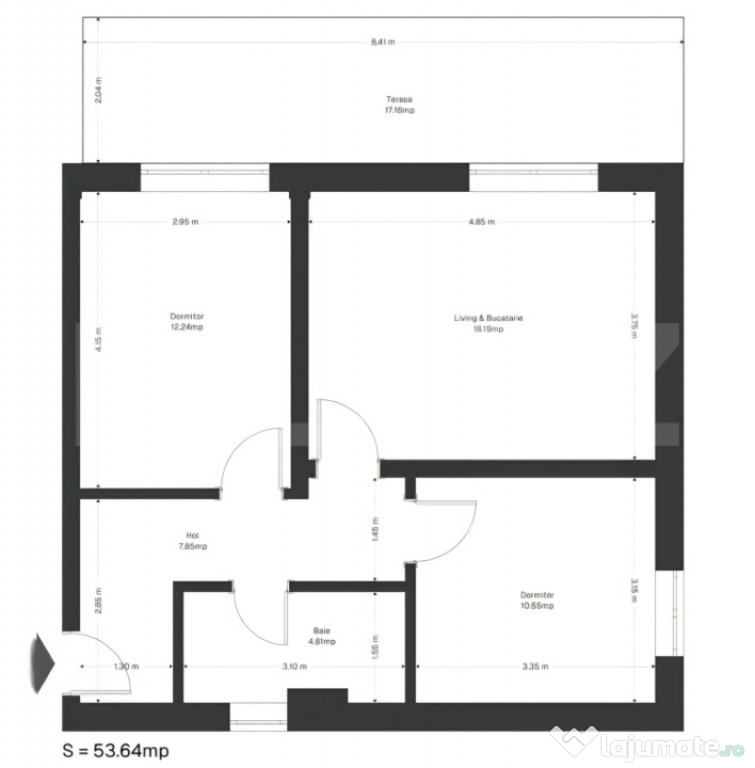 Apartament 3 camere, 53 mp utili+ 17 mp grădină, zona Ghir