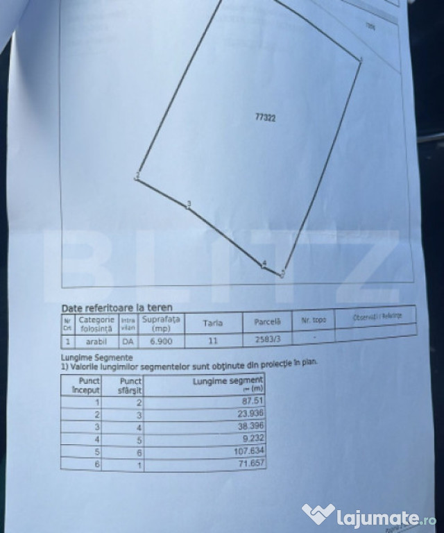 Teren intravilan 6.800 mp în Răzvad – deschidere 70 m, i