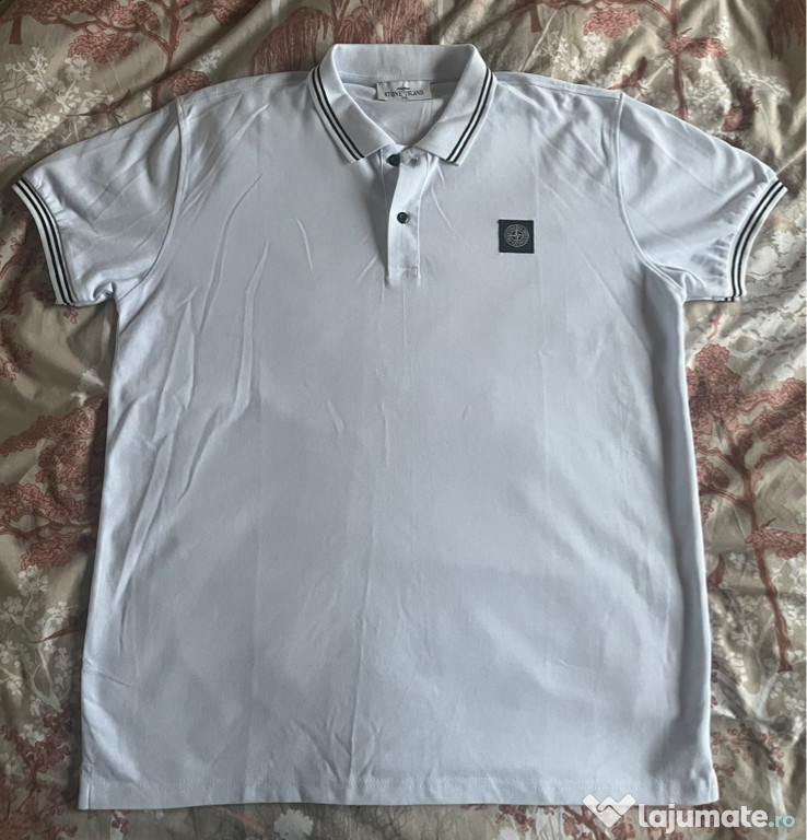 Tricou polo alb stone island