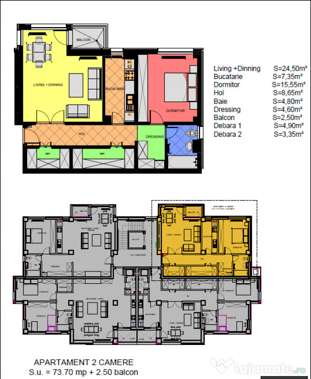 Proprietar vand apartament 2 camere, decomandat, cu loc de parcare sub