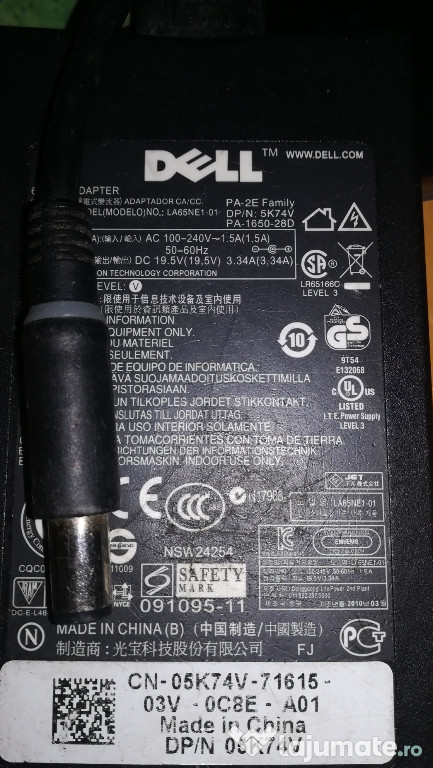Încărcător Dell, mufa rotunda cu pin central