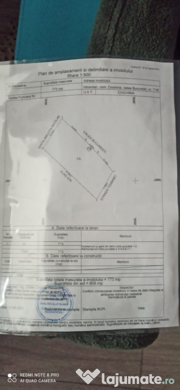 Teren intravilan 773mp Ciochina