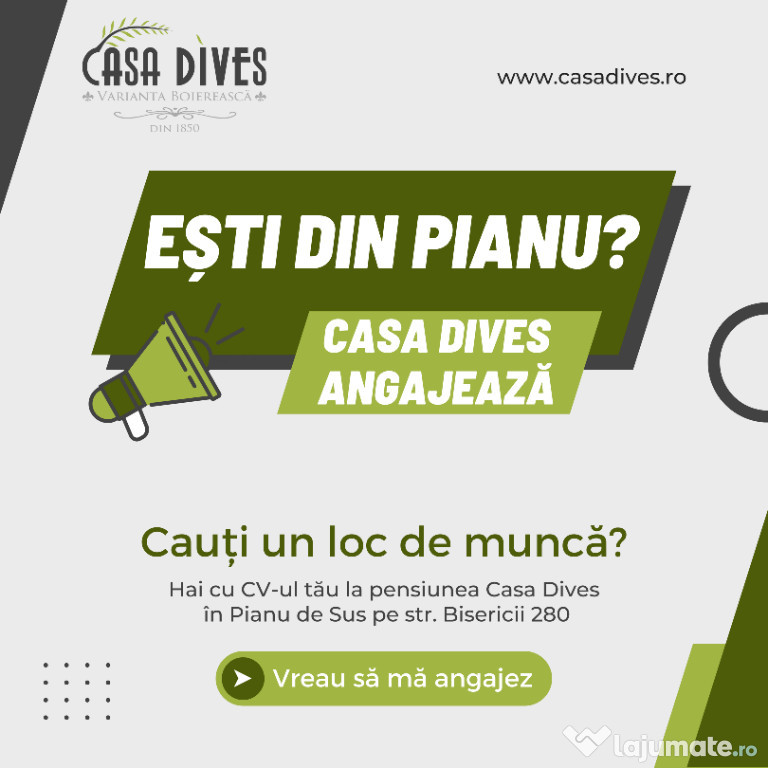 Angajam personal pensiunea Casa Dives