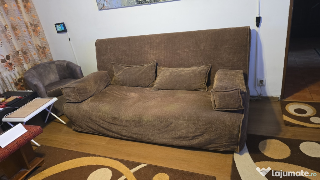Canapea extensibila două locuri cu ladă maro
