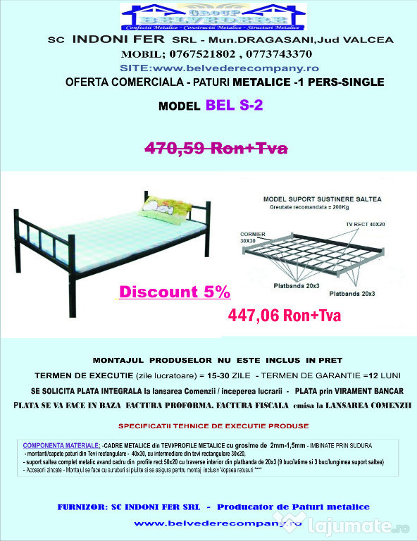 Pat metalic - 1 persoana - single - Oferta Speciala!