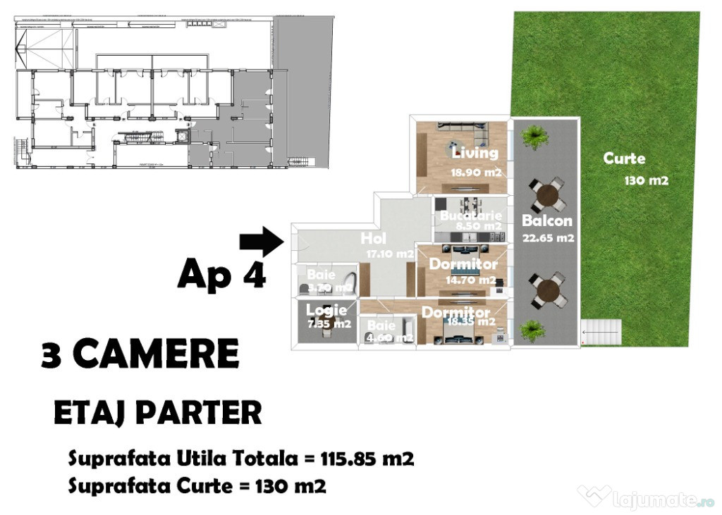 3 Camere + Curte 130 mp * comision 0 * posibilitate personalizare