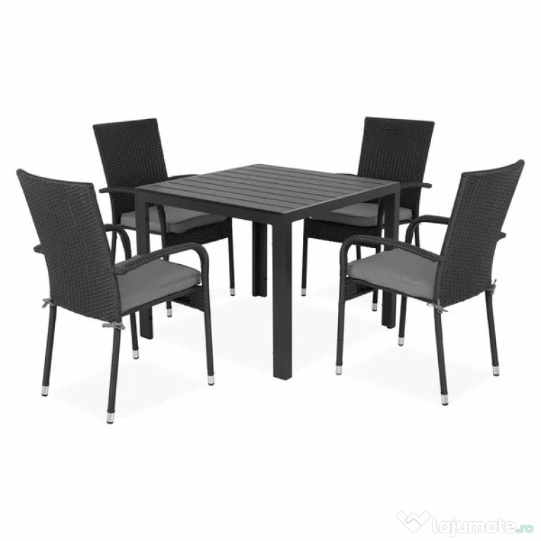 Set mobilier gradina/terasa 4 scaune și masă 90 x 90 Gri OFERTA