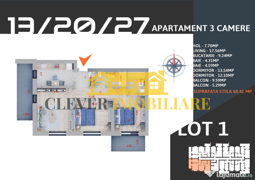 Apartament 3 camere-Parcare BONUS-Theodor Pallady