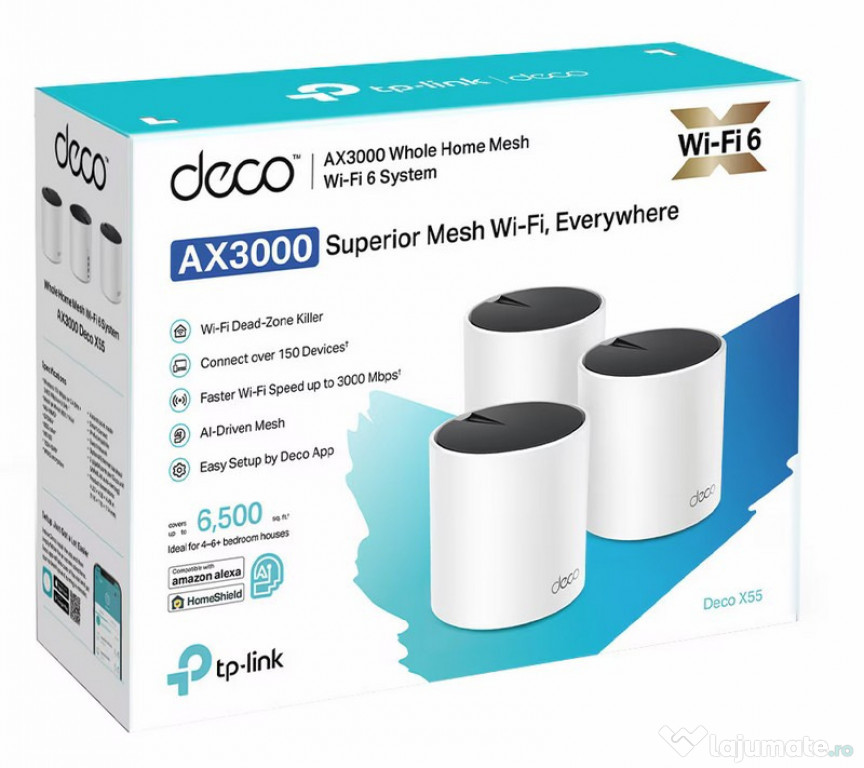 Sistem Wireless Mesh TP-LINK Deco X55 AX3000, Wi-Fi 6, Dual-Band