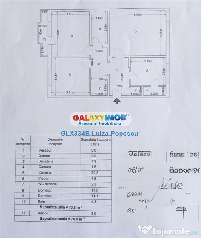 APARTAMENT 3 camere 13 SEPTEMBRIE-RAZOARE bloc reabilitat HO