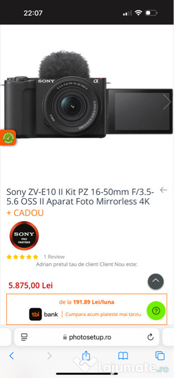 Sony ZV-E10 II Kit PZ 16-50mm F/3.5-5.6 OSS II Aparat Foto