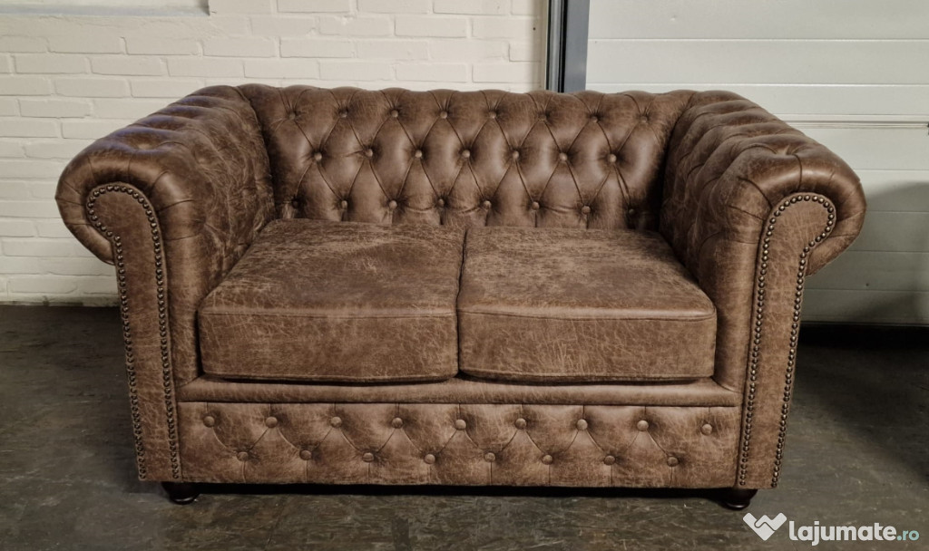 Canapea Chesterfield Brighton,2 locuri, Soft Letaher Yachy brown