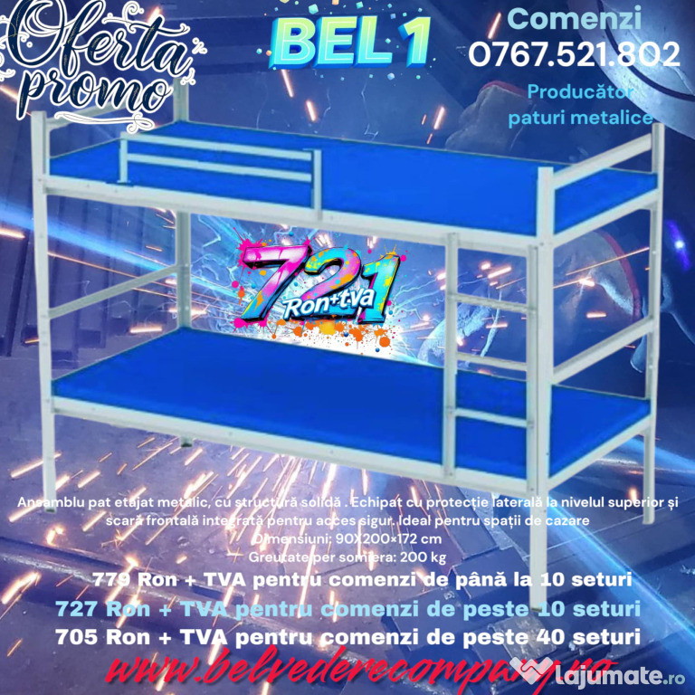 OFERTĂ PROMO Pat Metalic Etajat - Model BEL 1 !
