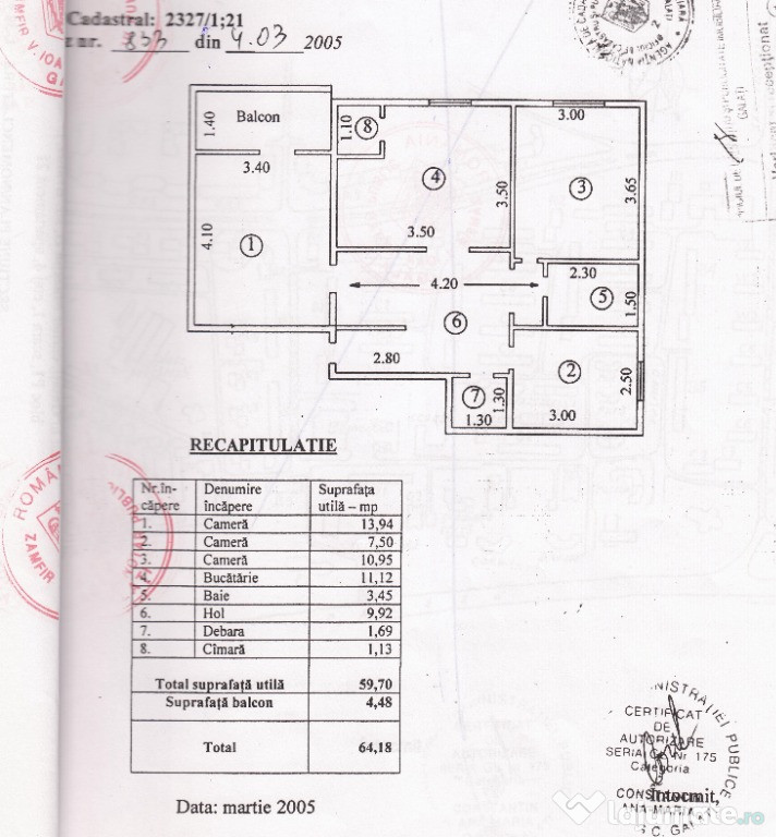 Vand apartament 3 Camere, Decomandate, Baie cu geam, 64m2 , Mazepa 2