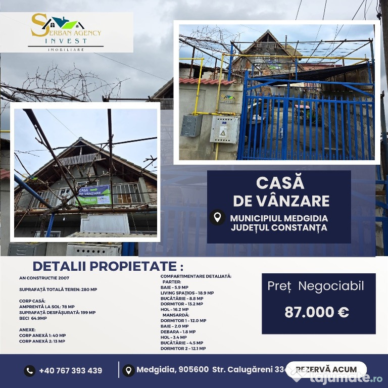 Casă de vânzare în Medgidia – Construcție solidă, spațiu generos