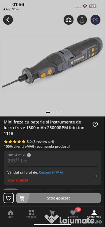 Freza portabila cu acumulator reincarcabil