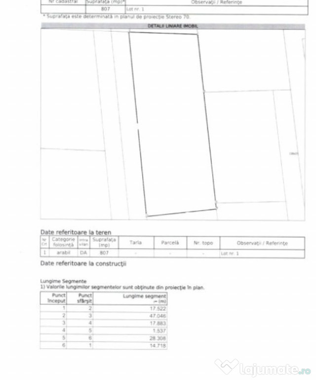 Teren intravilan, 807 mp, deschidere 47m, Plaiul Vulcanesti