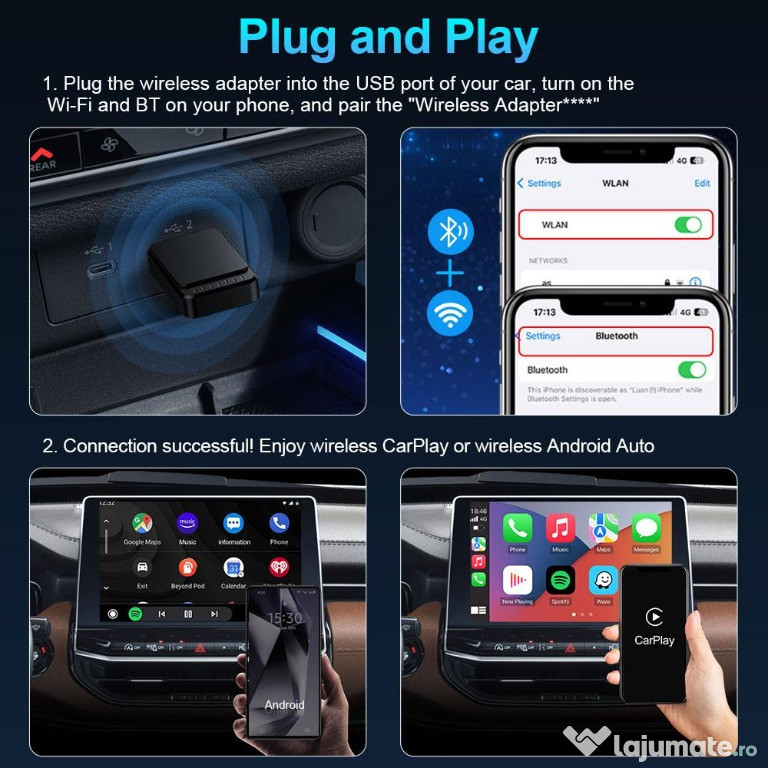 Adaptor carplay și android auto wirless