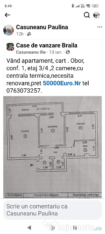 Vând apartament cu 2camere decomandat etaj3 Obor