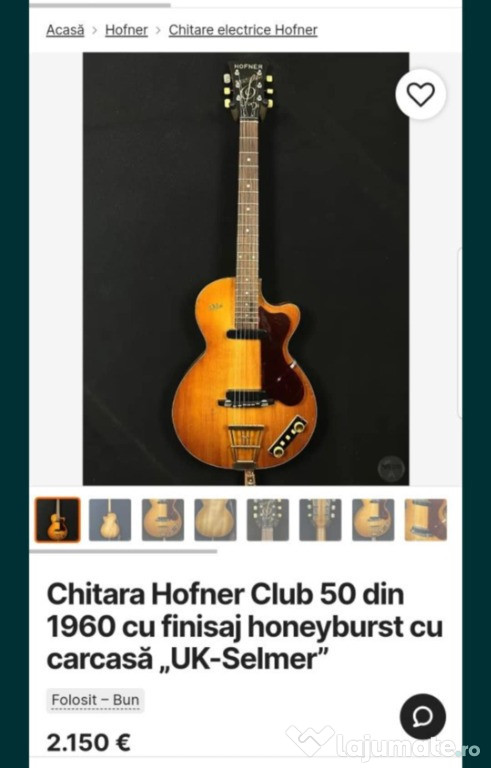Chitara Hofner Club 50 din 1960 Vând cu 2000 euro sau schimb cu auto