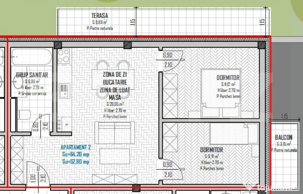 Apartament 2 camere, 53mp, bloc nou, zona Regal, Baciu