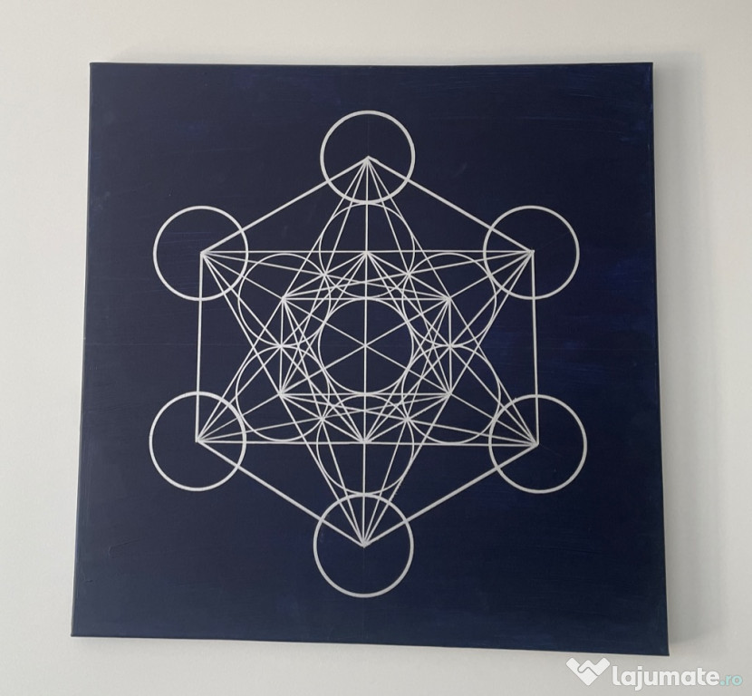 Tablou pictat manual cu simbolul Cubul lui Metatron 60X60cm