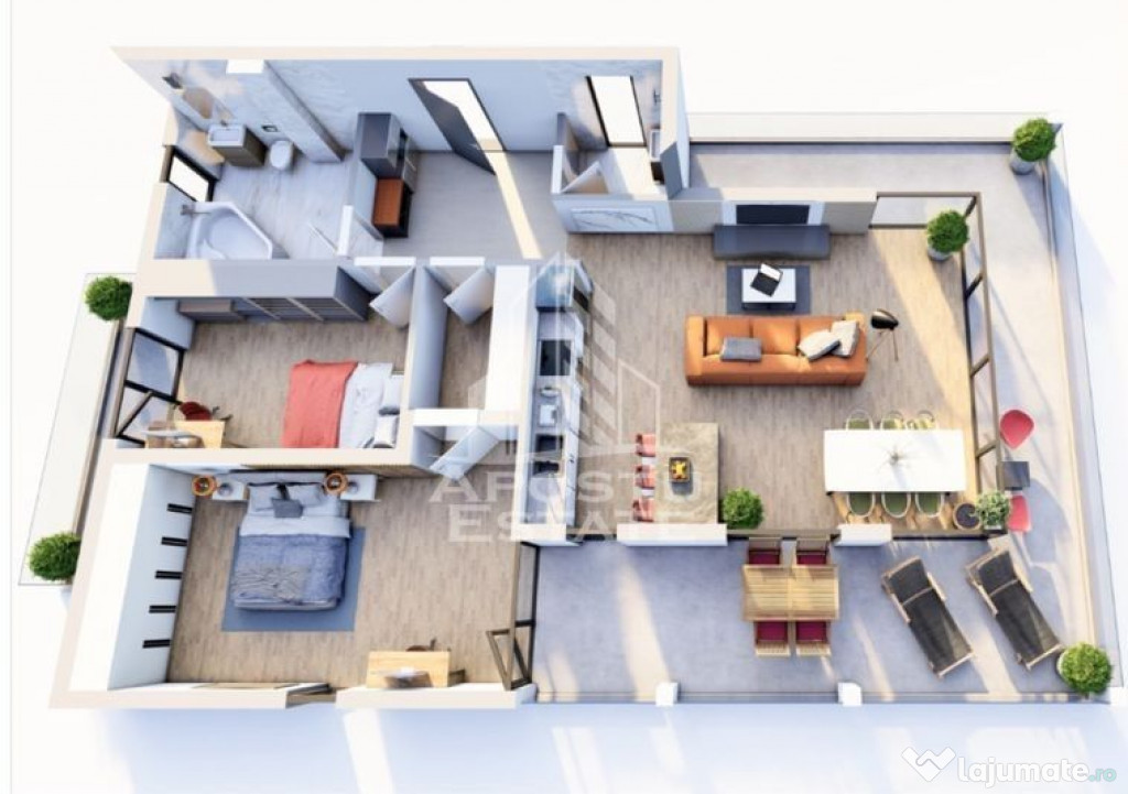 Apartament cu 3 camere, terasa 14 mp, bloc nou, zona Giro...
