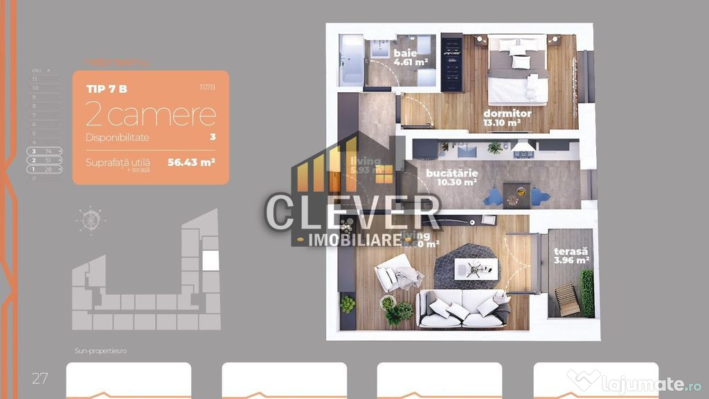 Apartament 2 camere decomandate Auchan Titan Liviu Rebreanu