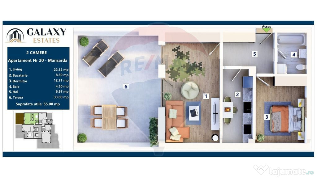 COMISION 0% Apartament 2 camere/ Tractorul / Galaxy Estate