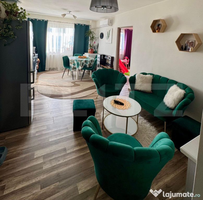 Apartament 3 camere, 52 mp + balcon, Baciu, mobilat modern,