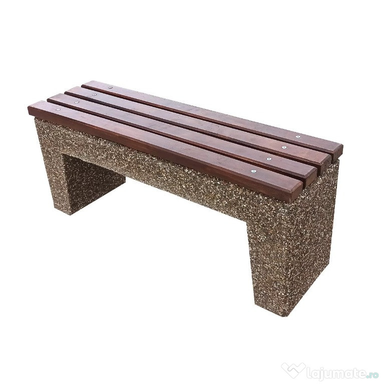 Banca din beton si piatra de rau, sezut din lemn de brad – 120x49x35cm