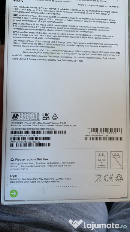 Iphone 16 pro max 512 desert titanium