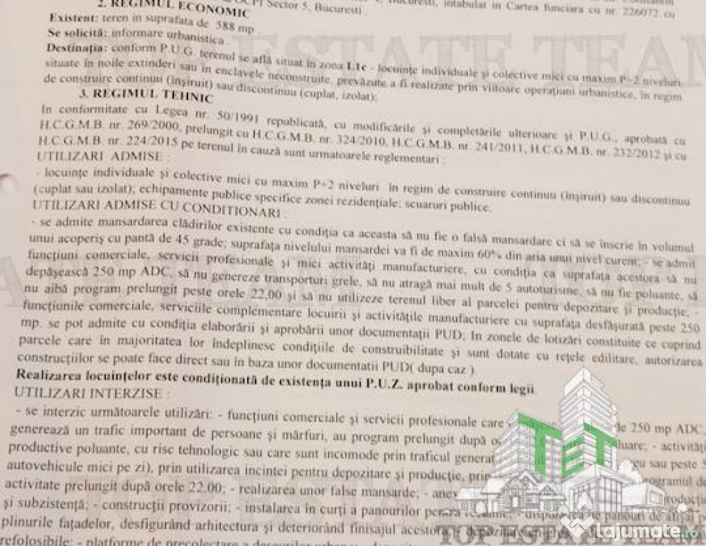 Teren intravilan de – Str. Tiparnitei, Sector 5, Bucuresti
