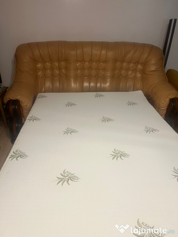 Canapea extensibila +2 fotolii piele naturala