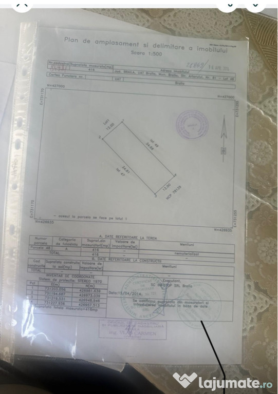Teren suprafața 438mp deschidere 12m