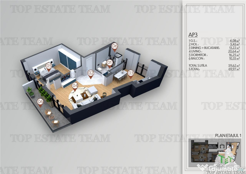 Apartament 2 camere Studio de in zona Obor