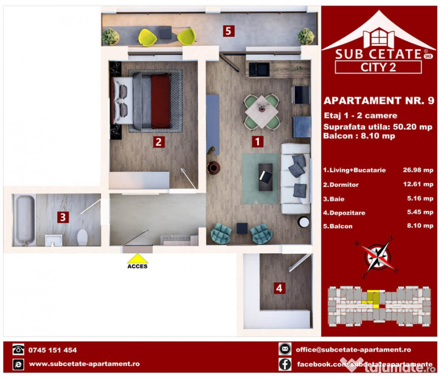 Studio 50 mp + balcon