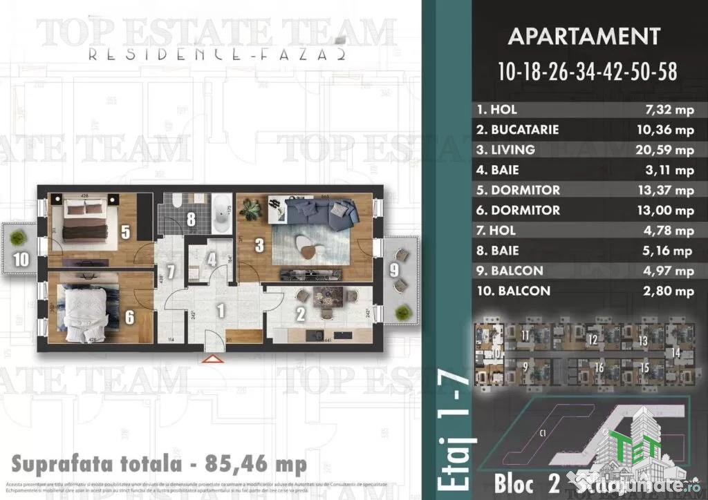 Apartament spatios 3 camere decomandate, bloc nou, zona Berc