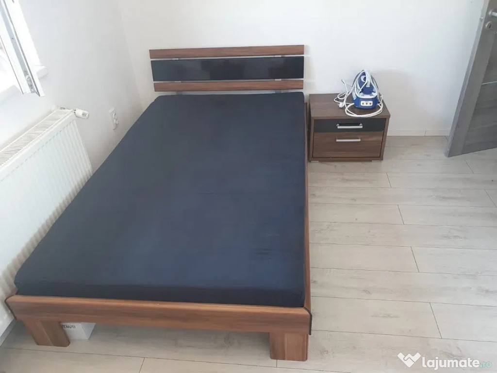 Pat 120x200 cu saltea și noptiera