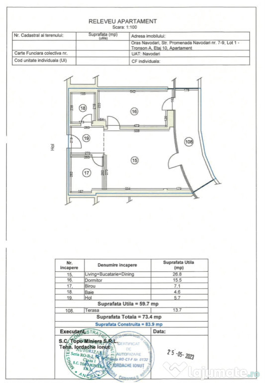 Apartament cu 3 camere și terasă + loc de parcare subteran