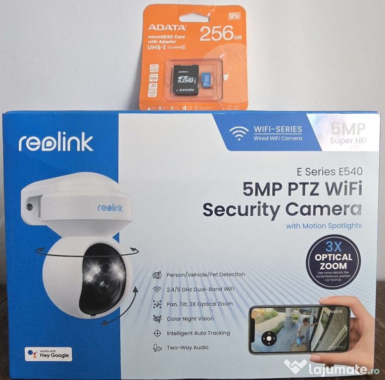 Camera de supraveghere Reolink E540 2K+ 5MP cu Pan/Tilt + card 256GB