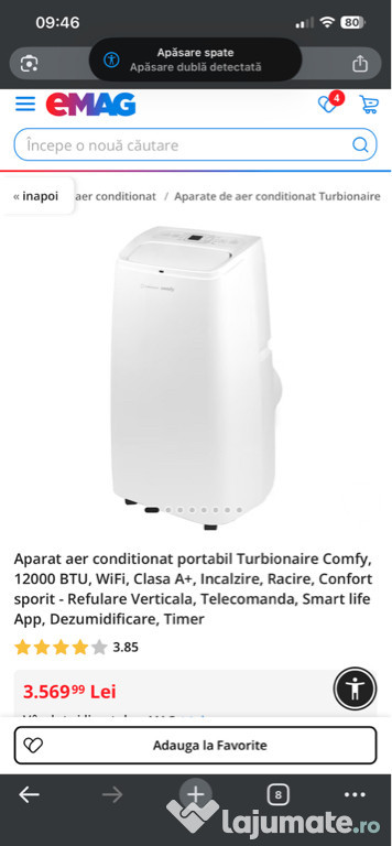 Ac portabil 35-40 mp Turbionaire Comfy, 12000 BTU,