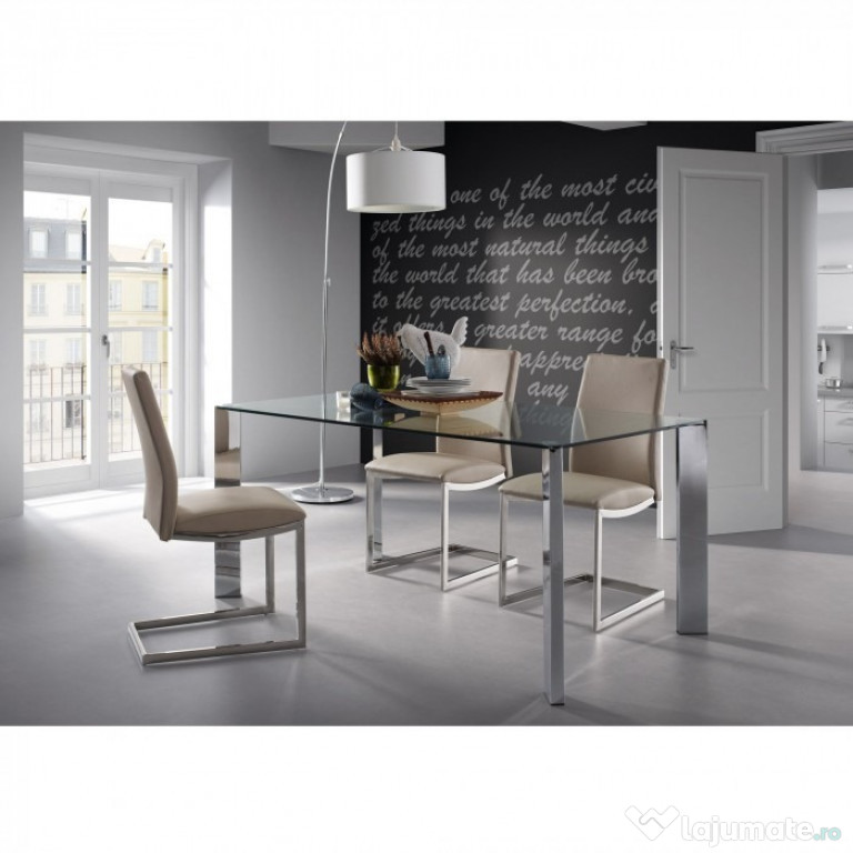 Masa Sticla Securizata si Inox 80 x 160 x 75 cm Sigilata