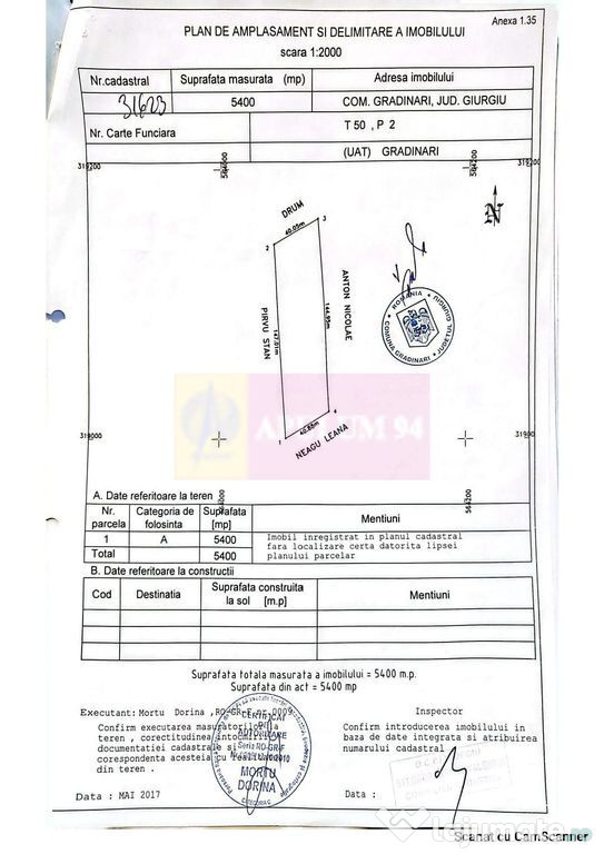 Teren 5400 mp com.Gradinari