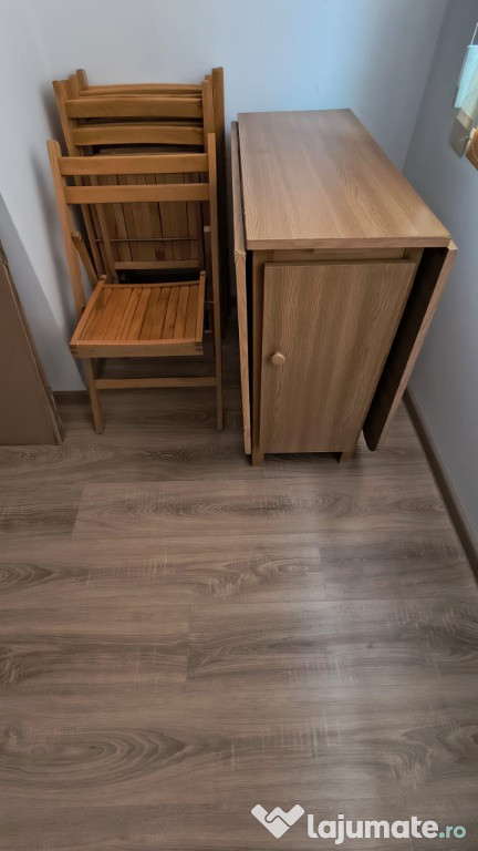 Masa lemn rabatabila + 5 scaune