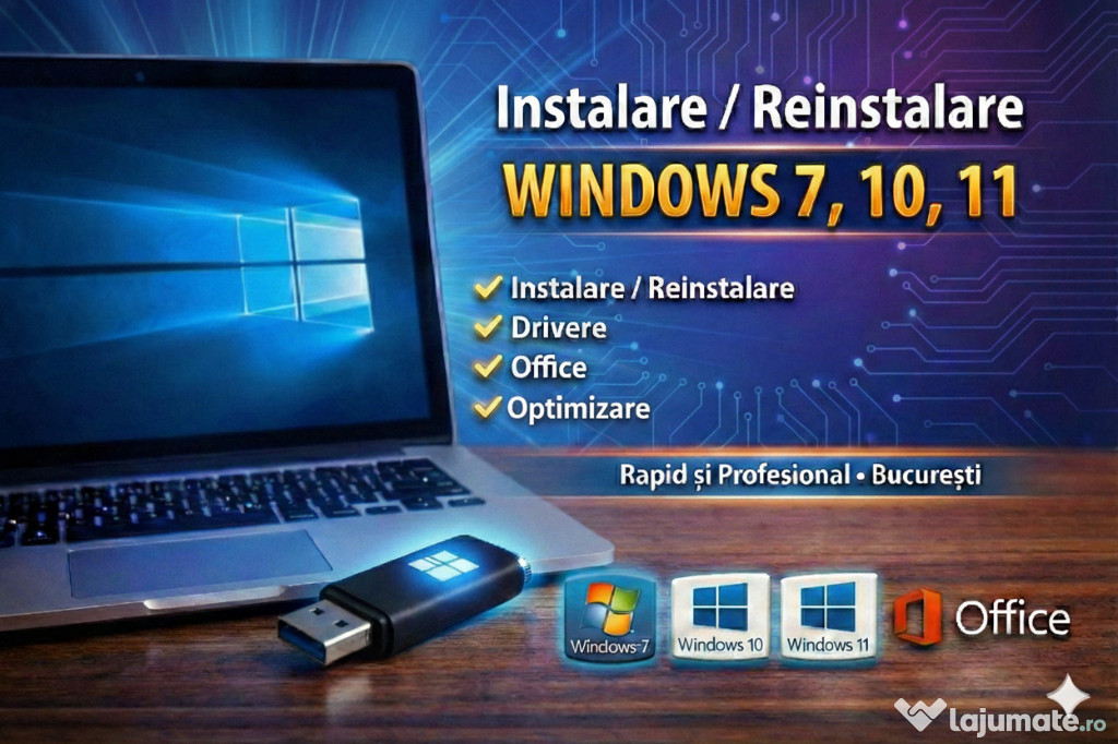 Instalare Windows 7/10/11 Laptop + Drivere, Office, Backup – București