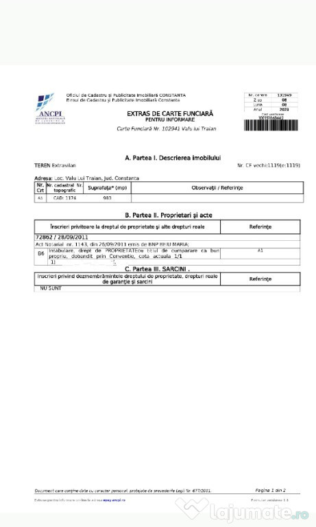 Vand Teren Valu lui Traian