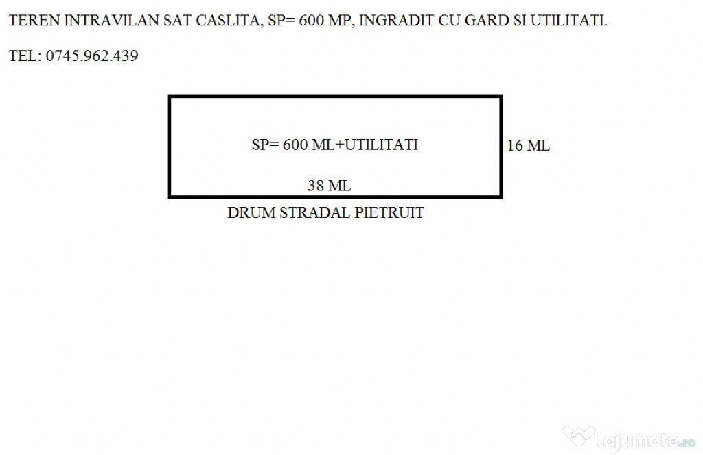 Teren Intravilan, Sat Caslita 600mp