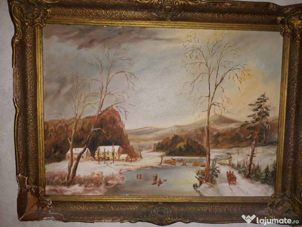 Pictura veche iarna pe rau